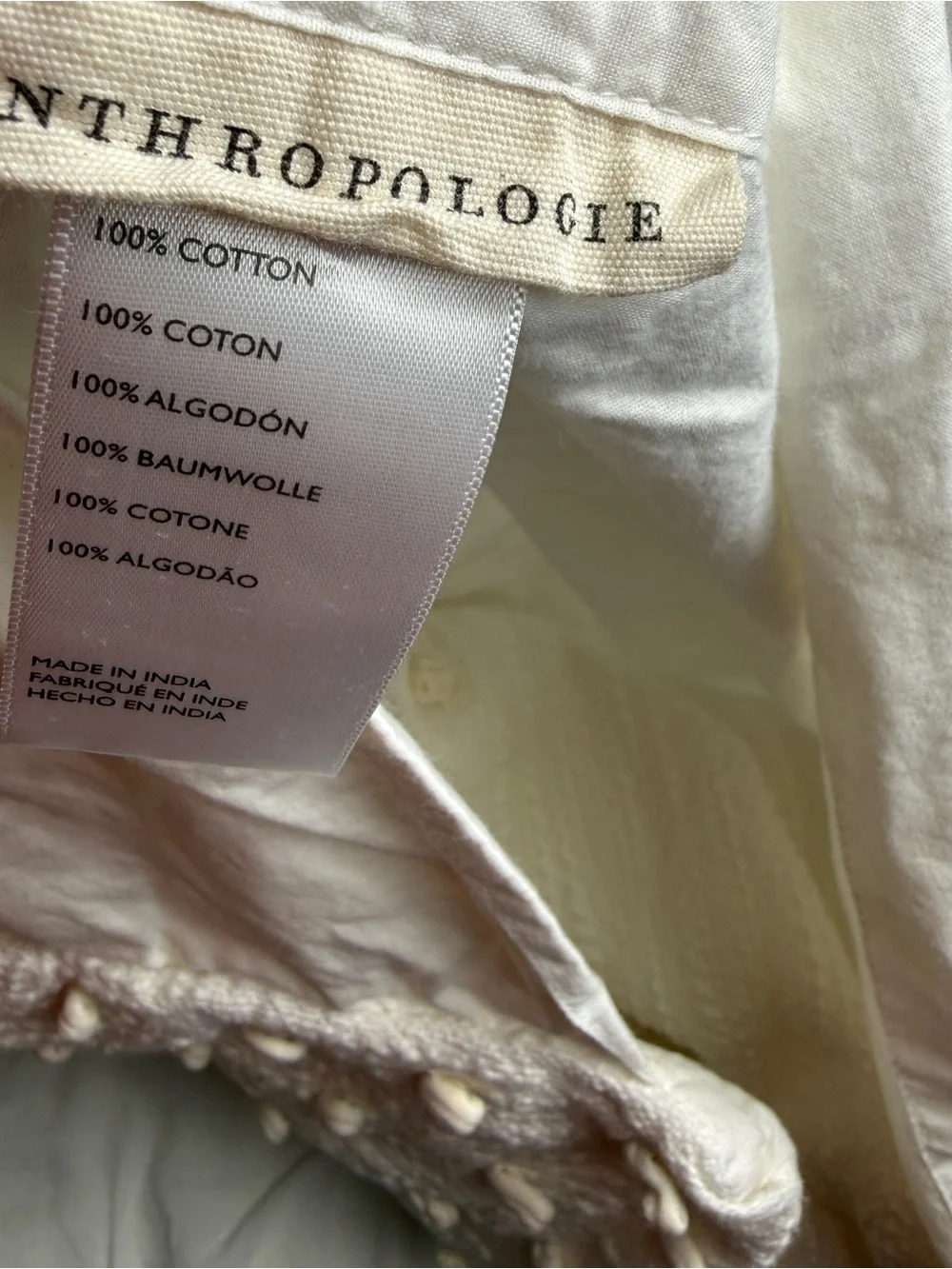 Anthropologie Neve Euro Sham Cotton Embellished Tufted Shabby Cloud Soft Cream